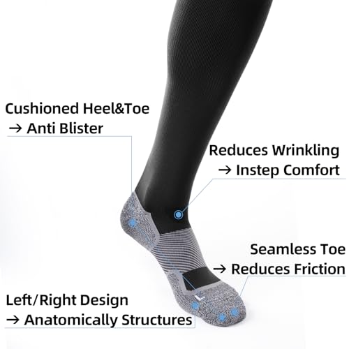 Medical Compression Socks 20-30 mmHg for Men Women (3 Pairs) - Best Support for Daily Wear, Flying, Sport, Circulation Large-X-Large Black