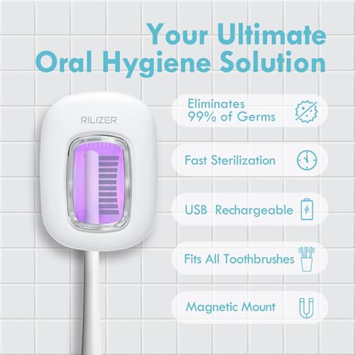 UV Toothbrush Sanitizer Cover, Rechargeable Travel Cap with Magnetic Wall Mount, Portable Cleaner for Any Size Toothbrush White