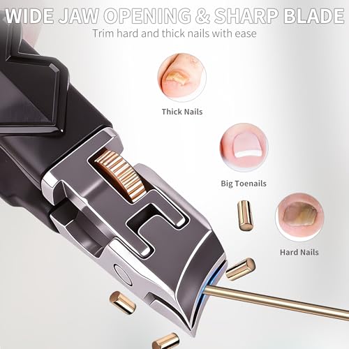 Toenail Clippers for Thick Toenails & Ingrown Nails, Wide Jaw Heavy Duty Nail Clippers with Long Handle for Seniors & Men, Complete 4-Piece Set with Slanted Clippers, Curved Ingrown Nail Nipper & File