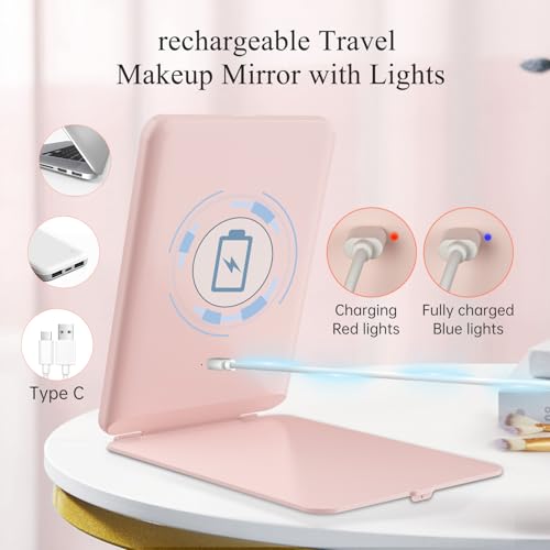 FUNTOUCH Rechargeable Travel Makeup Mirror with 72 Led Lights Pink