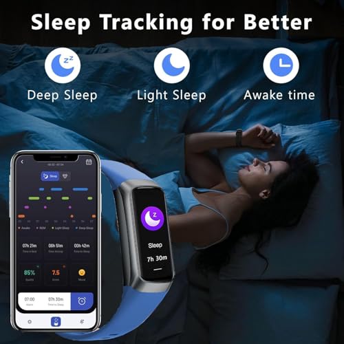 Fitness Tracker with 24/7 Blood Oxygen Heart Rate and Sleep Monitor,IP68 Waterproof,1.10''AMOLED Touch Color Screen,Step Counter Health Activity Trackers for Women Men (Blue) Blue