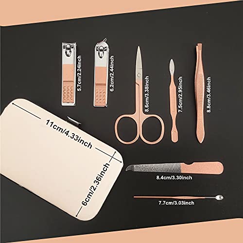 QURIPE 7pcs Manicure Set, Nail Clippers Kit, Stainless Steel Manicure Kit, Nail Clipping Tools Portable Travel Grooming Kit, The Best Gift with Luxurious Case(Rose Gold) Rose Gold