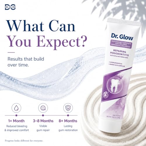 Dr. Glow Gum Disease Treatment Toothpaste for Early & Mid Periodontitis, Gingivitis Treatment Gum Repair for Receding Gums, Periodontal Disease Treatment Hydroxyapatite Toothpaste Fluoride Free 3.52OZ Pink 3.52 Ounce (Pack of 1)