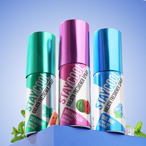 Stay Cool Mint Duo Plus Watermelon Breath Freshener Sprays - Cool Mint, Spearmint, Watermelon 3-Pack