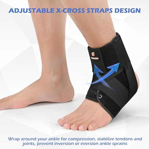 Quick Lace Up Ankle Brace for Women men, Ankle Brace with Dual Removable Side Splints, Ankle Support for Volleyball Basketball Running Soccer, Ankle stabilizer for Sprain, Tendinitis, Arthritis, M (12"-13") Medium Black