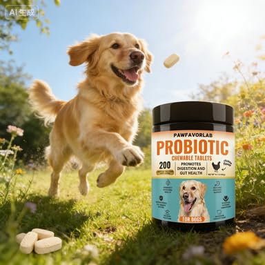 Probiotics for Dogs Digestive Health - 200 Chicken Flavored Chewable Tablets for Gut Health, Immune Support & Pumpkin, Papaya, Flaseed Power - Advanced Dog Probiotic Supplements