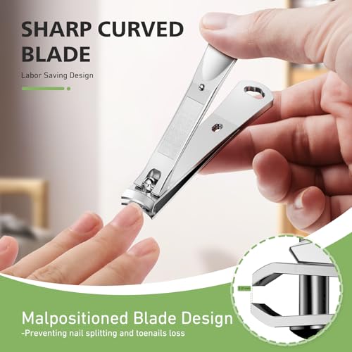 BALUCA Curved Toenail Clipper for Men, Professional Finger Nail Clipper for Women for Thick Nails, Stainless Steel Nail Cutter for Accurate Trimming and Grooming (Pear Silver) Pear Silver