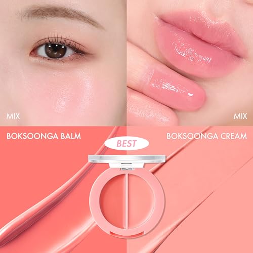 AMUSE SEOUL Lip and Cheek Healthy Balm (01 BOKSOONGA) - Multiuse Buildable Cream & Balm Blush, Glossy Creamy Texture, Natural Flush, 2 Colors, Lightweight, Vegan, Korean Beauty Makeup 01 BOKSOONGA BALM