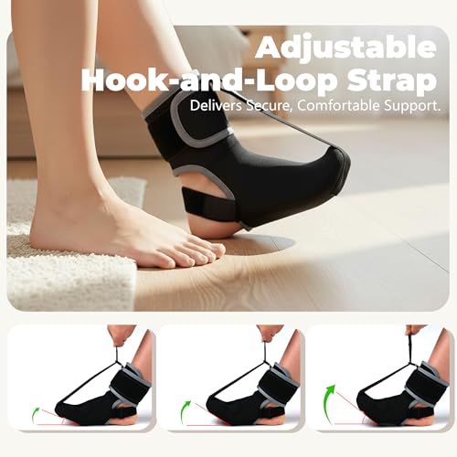Plantar Fasciitis Night Splint Sock - Adjustable Planter Facetious Relief Brace for Women Men,Soft Plantar Fascia Boot for Sleeping,Support Relief Foot Drop Achilles Tendonitis Relief Day Night Black 1
