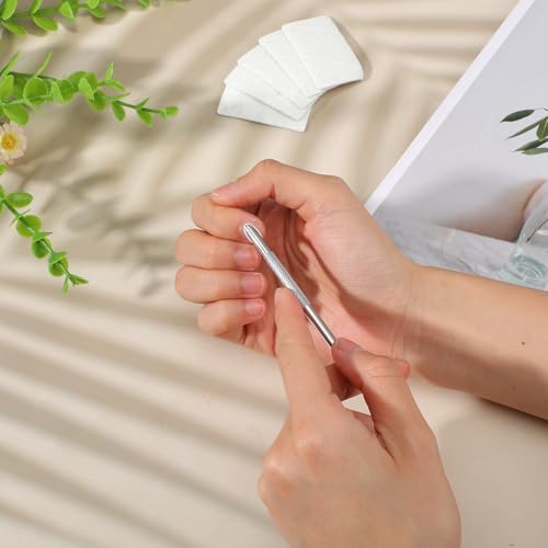 TIESOME Cuticle Pusher with 2 Ends, 1 Pcs Pre-Treatment Cuticle Pusher with 5 Sandpaper Sheets, Russian Prep Nail Art Dead Skin Removing Manicure Tool for Manicure Pedicure Nail Art (Silver) Silver