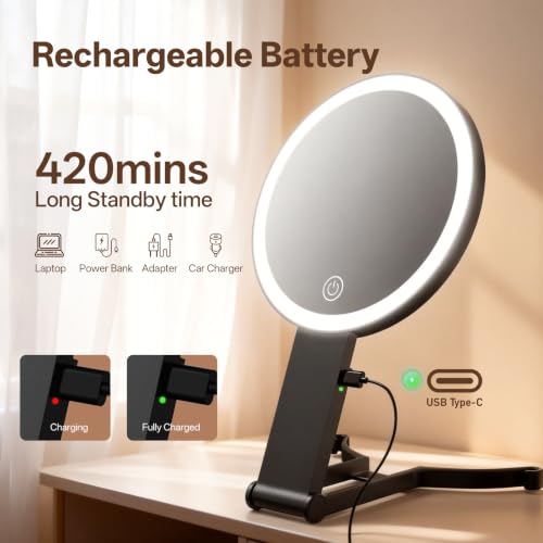 Travel Magnifying Makeup Mirror with Lights, Double Sided 40X/1X, 6inch 40x-black