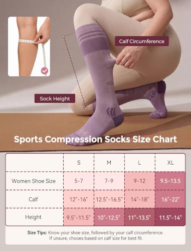 Momcozy Compression Socks for Women, 20-30 mmHg for Flying, Travel & Sports Medium Purple/Purple
