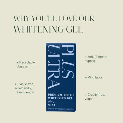 Plus Ultra Teeth Whitening Gel, 35% Carbamide Peroxide, Sensitive Teeth Whitening, Mint Flavored and Protects Enamel, Gentle, Dentist-Approved, and Sodium Hydroxide with Bamboo Brush Applicator