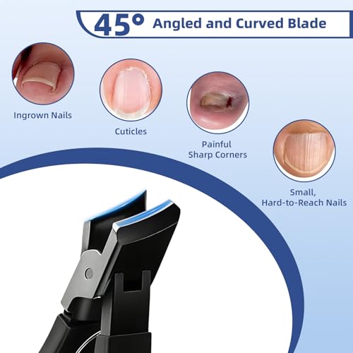 Toenail Clippers for Seniors Thick Toe:Wide Opening, Sharp Heavy Duty Ingrown, Toe Nail Clippers Nail Cutter Long Handle with Slanted Blade,5Pcs Large Toenail Cutters Set for Men