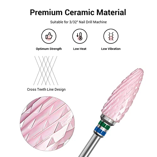 MelodySusie Ceramic Nail Drill Bit with 3Pcs 8mm Diamond Pedicure Cone Drill Bits Set