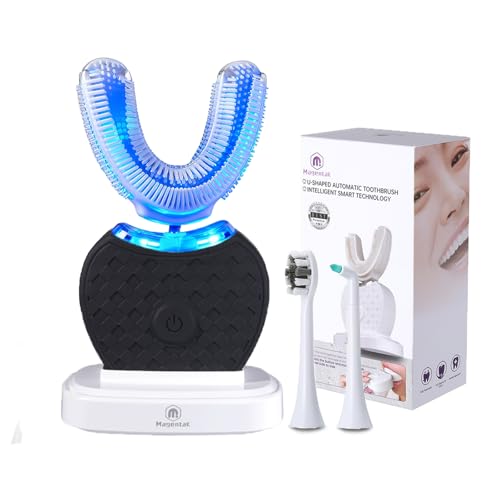 U-Shaped Ultrasonic Toothbrush with 2 Pcs Replacement Head for Teeth Whitening, Automatic Electric Toothbrush for Adults 360-degree Cleaning