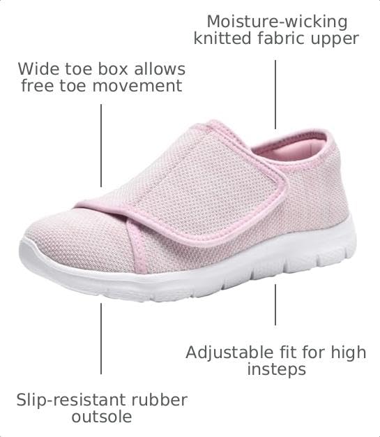 Sisttke Diabetic Shoes for Women Wide Width Slip-on Walking Shoes 10.5 Wide Pink