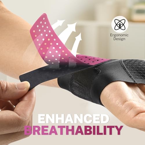 Ultra Thin Carpal Tunnel Wrist Brace with Soft Thumb Design (Not for Thumb Pain), Ajustable Compression Wrist Wraps with Mobility for Sports Work Typing Sleeping, Tendonitis, Arthritis Ulnar Pain L/XL Rose