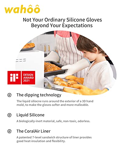 wahoo 12 Inch Liquid Silicone Oven Mitts,Heat Resistant Gloves,White,XL/10 White XL/10