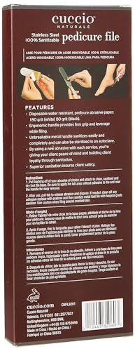 Cuccio Naturale Reusable Stainless Steel Pedicure File Kit with 30 Extra Refills – Professional Foot Care Tool for Smooth, Callus-Free Feet – Durable, Hygienic Design