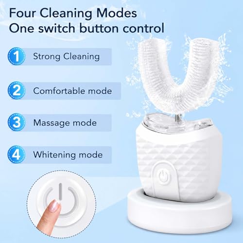 U-Shaped Electric Toothbrush for Adults, Ultrasonic Automatic Toothbrush, 360° All-in-One Cleaning, Rechargeable Hands-Free Design, IPX7 Waterproof White
