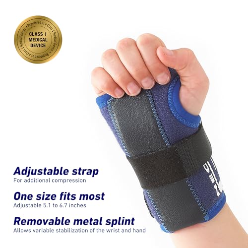 Neo-G Stabilized Kids Wrist Brace - For Carpal Tunnel, Juvenile Arthritis, Joint Pain, Tendonitis, Hand Sprains - Adjustable Compression - Class 1 Medical Device – One Size – Right Hand – Blue