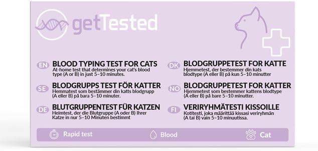 getTested Cat Blood Typing Test – Rapid Test for Feline Types A, B & AB – At-Home Kit with Results in 5–10 Minutes – Simple & Easy to Use