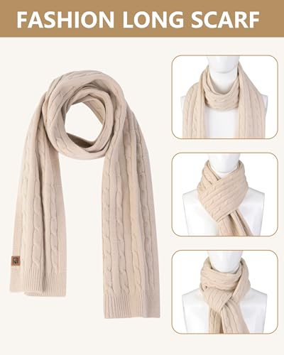 GADIEMKENSD Winter Beanie Scarf Gloves Set, Keeping Warmth, Cable Knit Design, Sensitive Touchscreen Fingertips Beige
