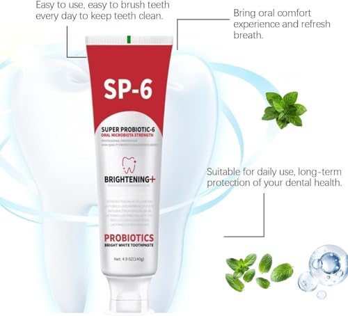 Sp-6 Probiotics Whitening Toothpaste, Sp-6 Ultra Whitening Toothpaste, Enhanced Formula with Enamel-Safe, Fluoride-Free, Fresh Breath Mint Flavor for Oral Health (3) 3