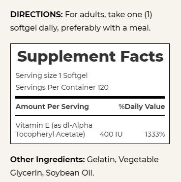 Nature's Bounty E-400 IU Pure dI-Alpha Softgels, 120 Count 1 Count (Pack of 120)