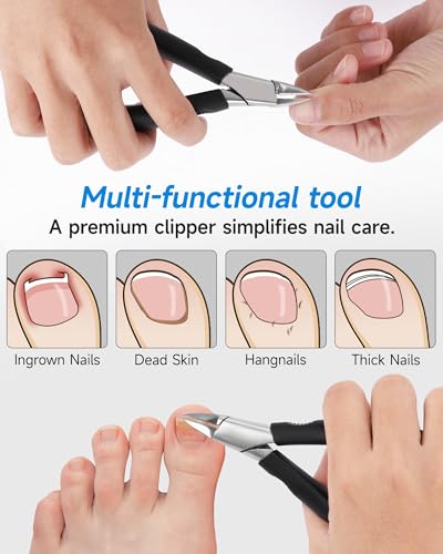 Nail Clippers,Toenail Clipper for Ingrown or Thick Toe Nails,Fingernail Clipper for Men Women Seniors with Stainless Steel Straight Blade Soft Handle Nail Cutter Black