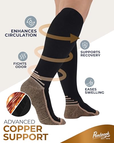 Pembrook 3 Pairs Copper Compression Socks 15-20 mmHg | Graduated Support Medium Black - 3 Pairs