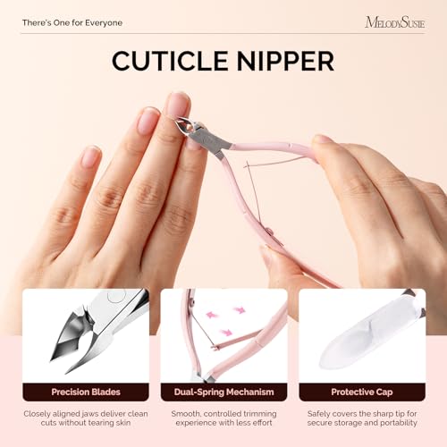 MelodySusie 3Pcs Cuticle Nipper, Pusher & Scraper Stainless Steel Set, Pink 3Pcs Cuticle Tools Set, Pink