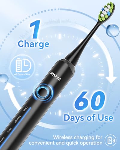 Sonic Electric Toothbrush, Dad Gifts, Gifts for Men, Birthday Gifts for Men, 60-Day Battery Life Rechargeable Power Toothbrush with 5 Modes, 2-Min Smart Timer, 7 Brush Heads & Travel Case (Black) Black