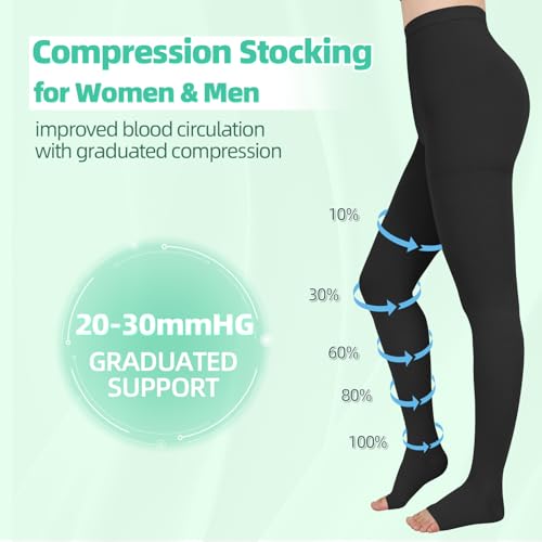 20-30mmHg Compression Pantyhose,Compression Leggings for Women Men X-Large Black