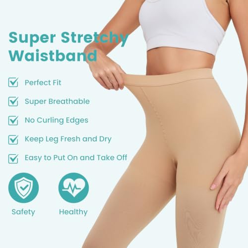 Compression Pantyhose Stockings for Women Men, 20-30 mmHg Medium Beige