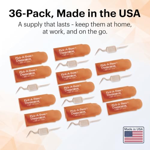 Pick-A-Dent Denticator Reusable Dental Picks, Double-Ended Interdental Plaque Remover Toothpicks with Protective Sleeves, Portable Between-Teeth Cleaner, 36 Pack