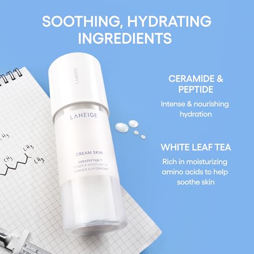 LANEIGE Cream Skin Toner & Moisturizer: Lightweight Refillable Korean Milky Toner with Ceramide & Peptide for Hydration, Firming, & Barrier Support 1.69 fl. oz. / 50 ml: Mini Travel Size