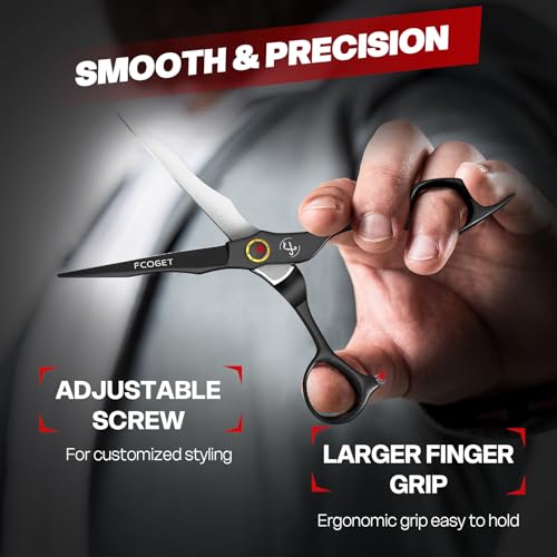 Professional Hair Cutting Scissors Kit, Thinning Shears, High-End 440C Stainless Steel Barber scissors with Sharp Edge Blades, 6.8 inch Hair Cutting Shears, Right Hand Hair Scissors for Salon, Home Black