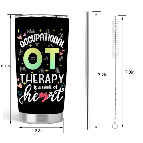 Occupational Therapist Appreciation Tumbler - Stainless Steel Coffee Mug With Lid and Straw, 20 OZ - Retirement Gift for Women OT 19.6 Ounces