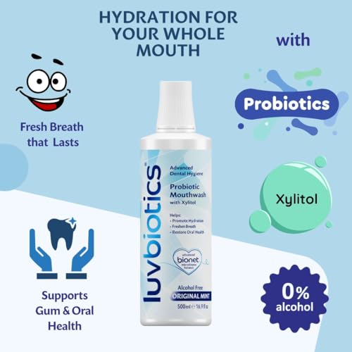 Luv Biotics Daily Oral Care Trio with Probiotics and Xylitol - Mint Lozenge + Original Toothpaste + Mouthwash. Free from Alcohol, Parabens, SLS, Artificial Flavours/Sweeteners/Colours