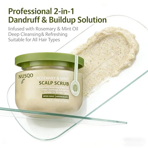 Scalp Scrub for Dandruff & Oily Hair with Rosemary & Mint – 2-in-1 Exfoliating Treatment to Remove Buildup, Relieve Itchy Scalp & Promote Hair Growth, Includes Silicone Scalp Massager Brush