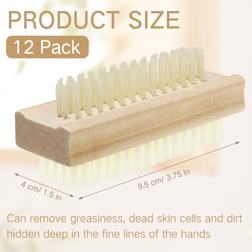Patelai 12 Pack Wooden Nail Brush Two Sided, Fingernail Scrub Brushes