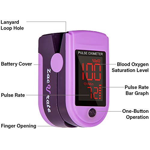 Zacurate Pro Series 500DL Fingertip Pulse Oximeter Blood Oxygen Saturation Monitor with Silicone Cover, Batteries and Lanyard (Mystic Purple) Mystic Purple
