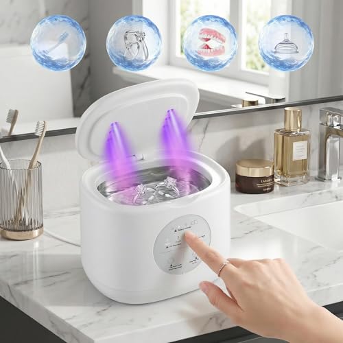 Ultrasonic Jewelry Cleaning Machine, 48KHz deep Cleaning Professional ultrasonic Cleaning Machine with one-Click Operation, Jewelry, dentures, Glasses, Food-Grade Stainless Steel Water Tank