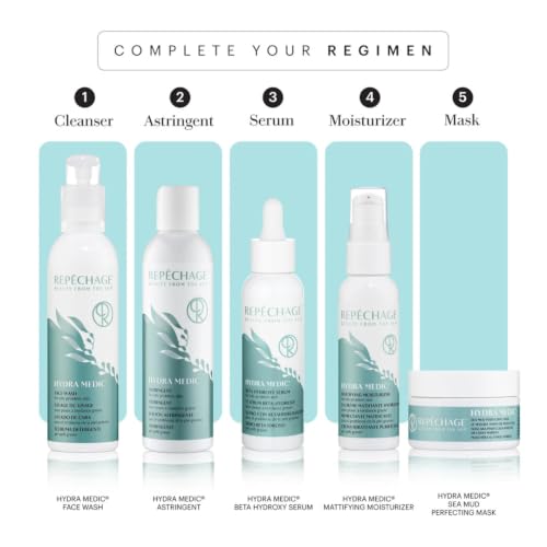 Repechage Hydra Medic Facial Toner & Astringent for Oily Skin with Green Tea, BHA Salicylic Acid, Seaweed Extracts & Willow Bark – Clarifying, Pore Minimizing, Balancing Toner for Face, 6 fl oz