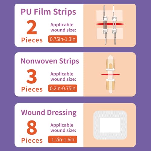 Zip Stitch 13 Pack Wound Closure Strip 3 Types Emergency Laceration Closure Kit Butterfly Bandages Adhesive Bandages Without Stitches for Outdoors