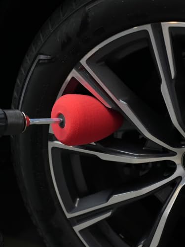 SPTA Metal Polishing Tool, Auto Cylindrical Metal Polish Buffing Polishing Ball, Drill Buffing Sponge Pads Buffing Wheel for Drill Foam, Sponge Buffing for Automotive Car Wheel Hub Care Red Cylindrical Polishing Ball