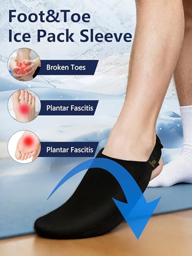 Foot Ice Pack for Toes,Freeze Flexible Ice Gel Socks Cold &Hot Therapy,Foot & Toe Ice Pack Wrap for Tendonitis, Plantar Fasciitis, Swelling, Sprained,Sport Injuries,Black (1 PC) (Black-2 Packs) Black-2 Packs