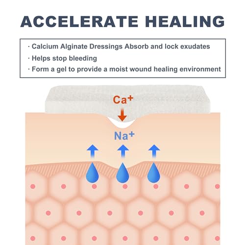 LotFancy Calcium Alginate Wound Dressing, 4"x 4" Non-Stick Pads for Wounds 4"x 4" (10-Count)